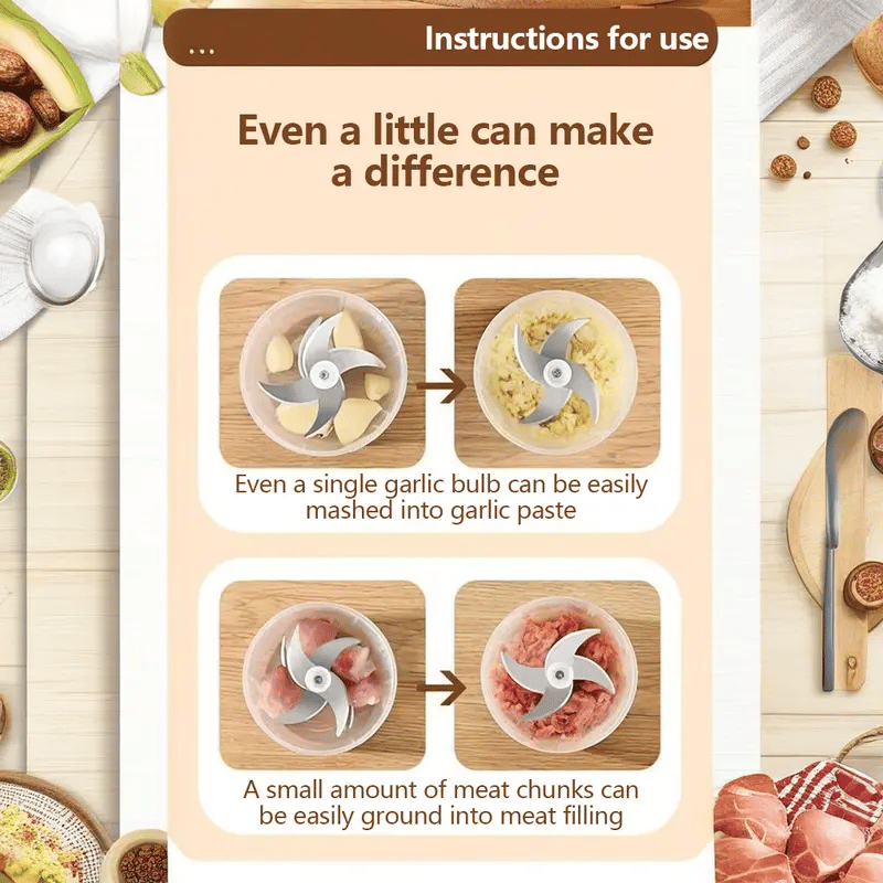 🔥Last Day To Buy 3 For $15.99 Each - Electric Garlic Chopper, Mini Portable Veggie Cutter