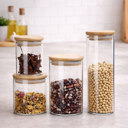Airtight Glass Storage Jars with Wooden Lid