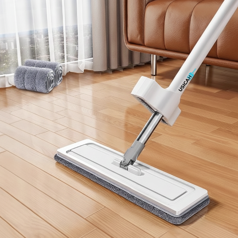 USICAH Hand-Free Wash Flat Mop with Reusable Pads