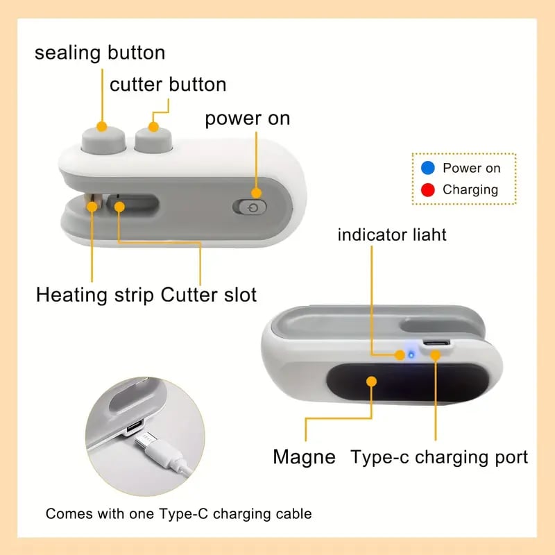 🔥Last Day Buy 2 Get 1 Free $10.99 Each🔥 Mini Bag Sealer with Cutter and Magnet